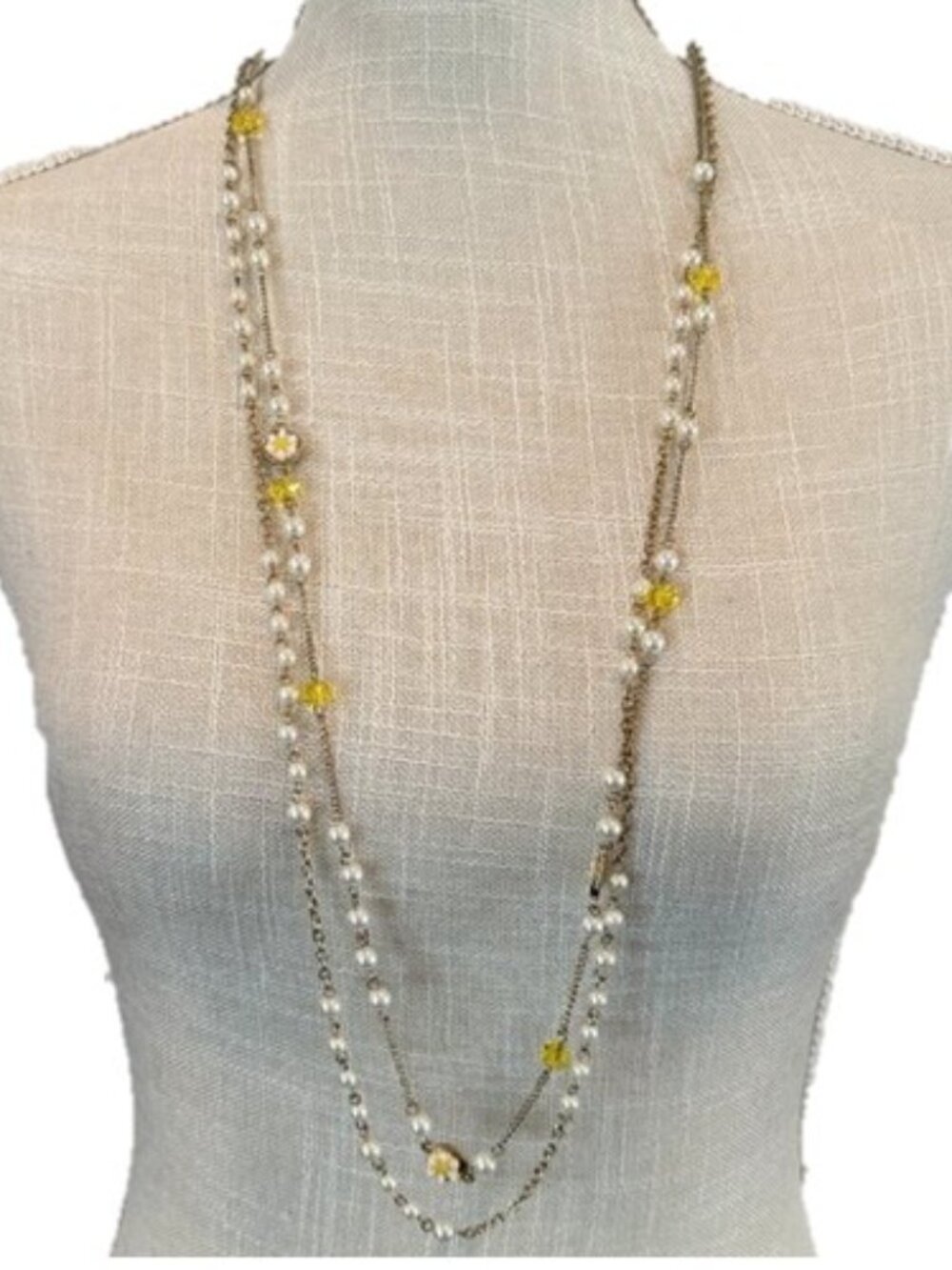 Faux Pearl and Daisy Opera Necklace